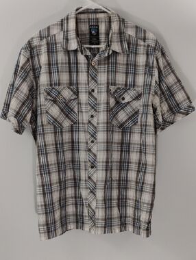 Kuhl Suncel Plaid Button-Up Shirt in White, Gray & Blue - Like New XL
